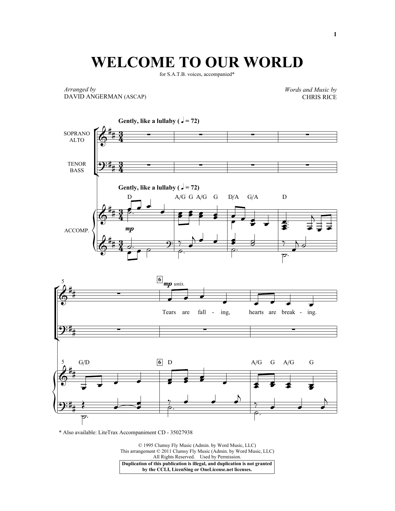 Chris Rice Welcome To Our World (arr. David Angerman) sheet music notes and chords. Download Printable PDF.