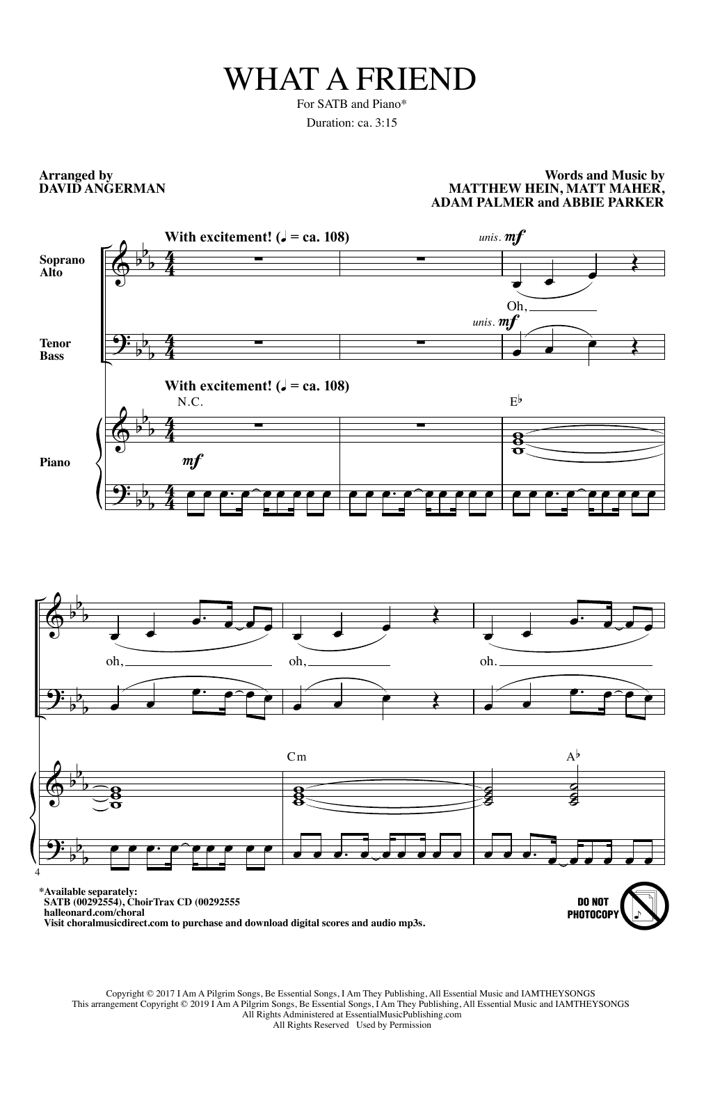 Learn to play David Angerman What A Friend sheet music for SATB Choir in minutes. Price: 3.9900$ David Angerman What A Friend sheet music notes and chords arranged for SATB Choir