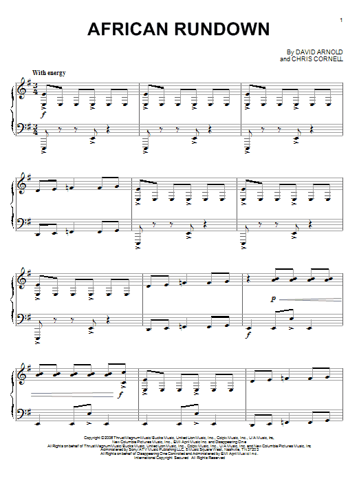 Learn to play David Arnold African Rundown sheet music for Piano Solo in minutes. Price: 7.8900$ David Arnold African Rundown sheet music notes and chords arranged for Piano Solo