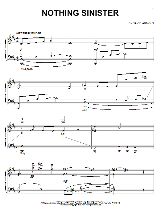Learn to play David Arnold Nothing Sinister sheet music for Piano Solo in minutes. Price: 7.8900$ David Arnold Nothing Sinister sheet music notes and chords arranged for Piano Solo