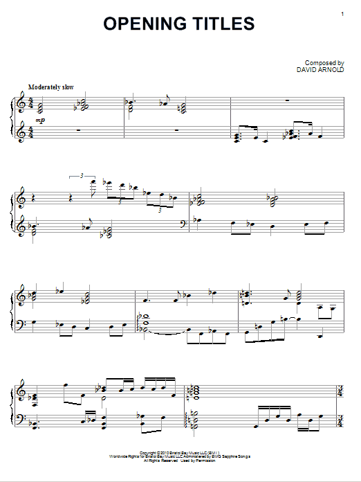 David Arnold Opening Titles sheet music notes and chords arranged for Piano Solo