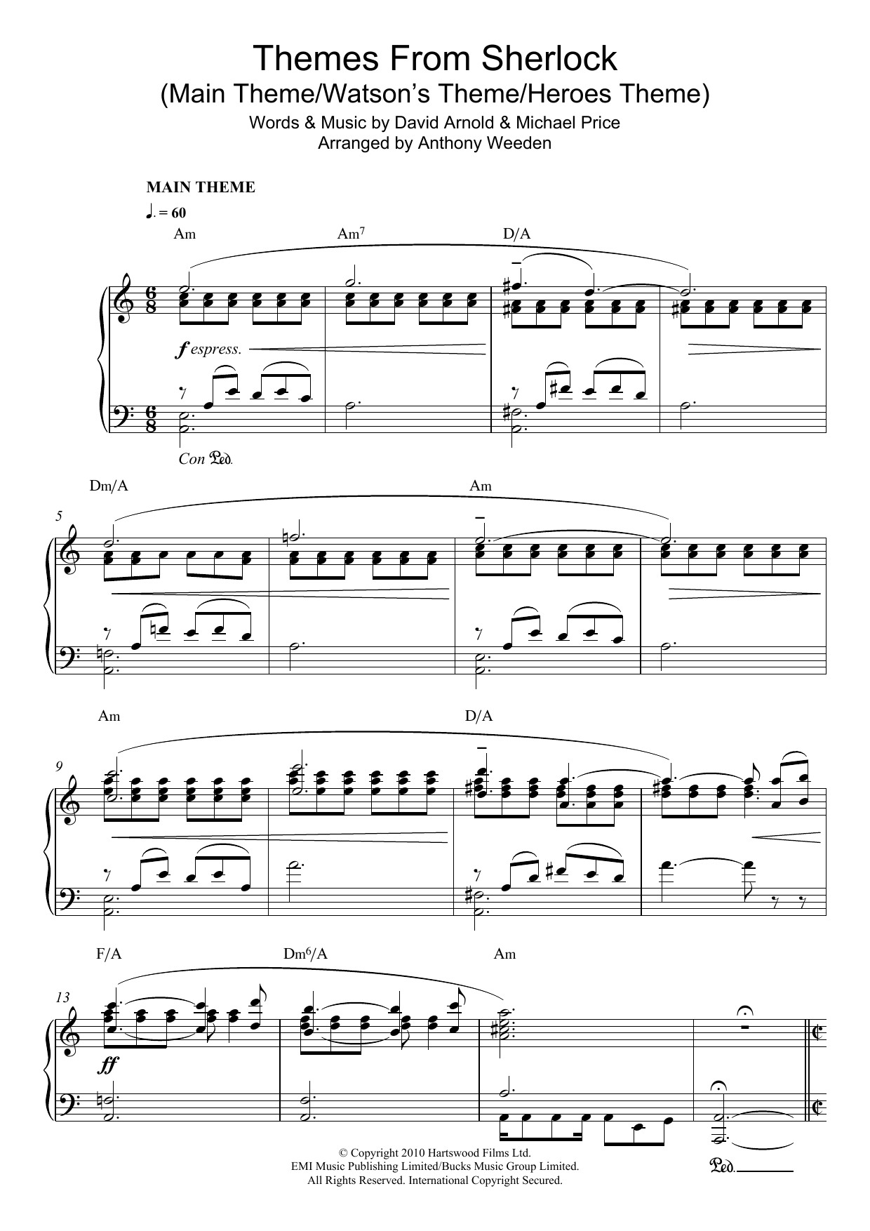 David Arnold & Michael Price Themes From Sherlock (Main Theme/Watson's Theme/Heroes Theme) sheet music notes and chords. Download Printable PDF.