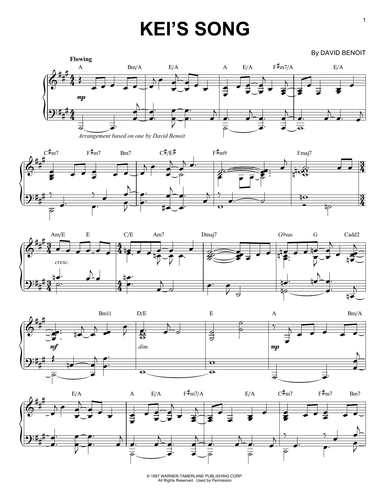 David Benoit Kei's Song sheet music notes and chords. Download Printable PDF.