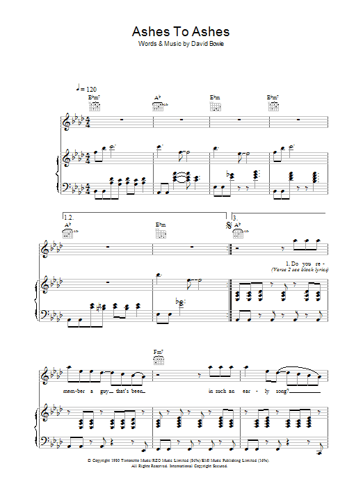 David Bowie Ashes To Ashes sheet music notes and chords arranged for Violin Solo