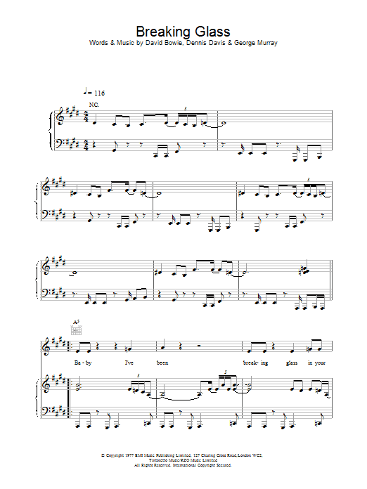 David Bowie Breaking Glass sheet music notes and chords. Download Printable PDF.