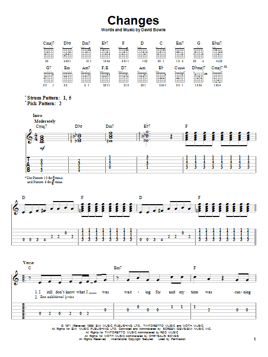 David Bowie Changes sheet music notes and chords. Download Printable PDF.