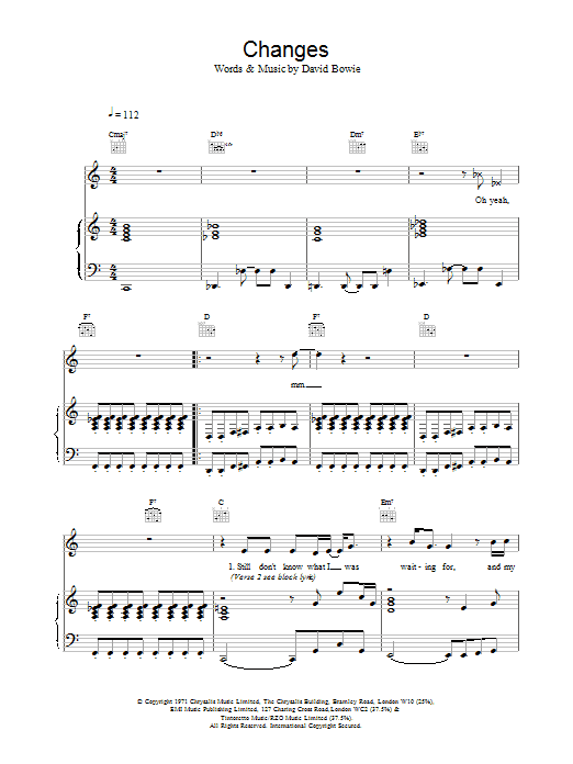 David Bowie Changes sheet music notes and chords. Download Printable PDF.