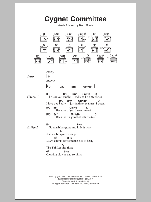 David Bowie Cygnet Committee sheet music notes and chords. Download Printable PDF.