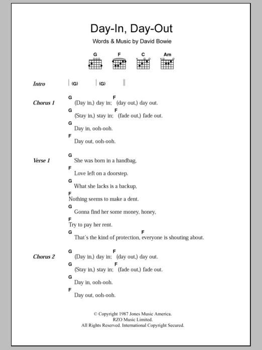 David Bowie Day-In Day-Out sheet music notes and chords. Download Printable PDF.