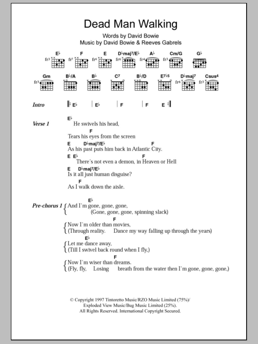 David Bowie Dead Man Walking sheet music notes and chords. Download Printable PDF.