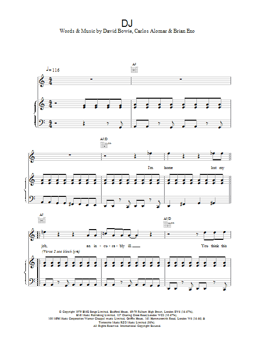 David Bowie DJ sheet music notes and chords. Download Printable PDF.