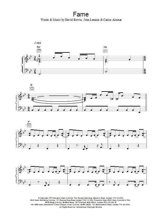 David Bowie Fame sheet music notes and chords. Download Printable PDF.