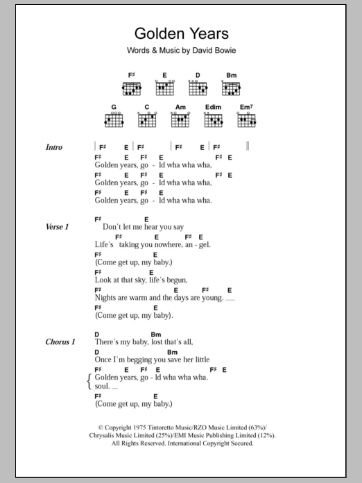 David Bowie Golden Years sheet music notes and chords. Download Printable PDF.