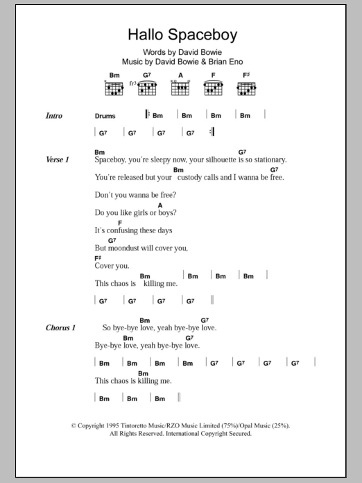 David Bowie Hallo Spaceboy sheet music notes and chords. Download Printable PDF.