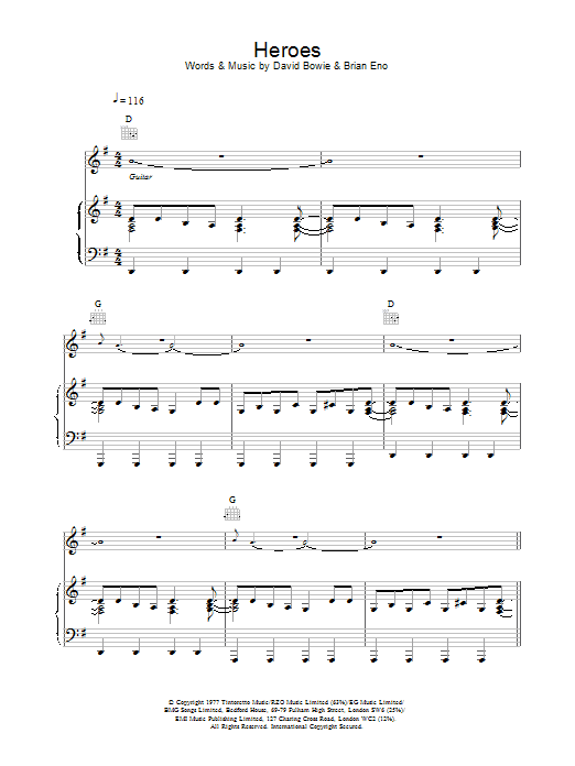 David Bowie Heroes sheet music notes and chords. Download Printable PDF.