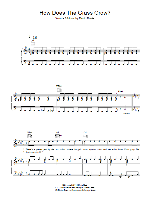 Learn to play David Bowie How Does The Grass Grow sheet music for Piano, Vocal & Guitar Chords in minutes. Price: 7.8900$ David Bowie How Does The Grass Grow sheet music notes and chords arranged for Piano, Vocal & Guitar Chords