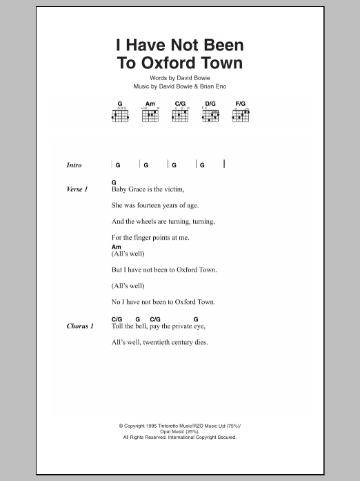 David Bowie I Have Not Been To Oxford Town sheet music notes and chords. Download Printable PDF.