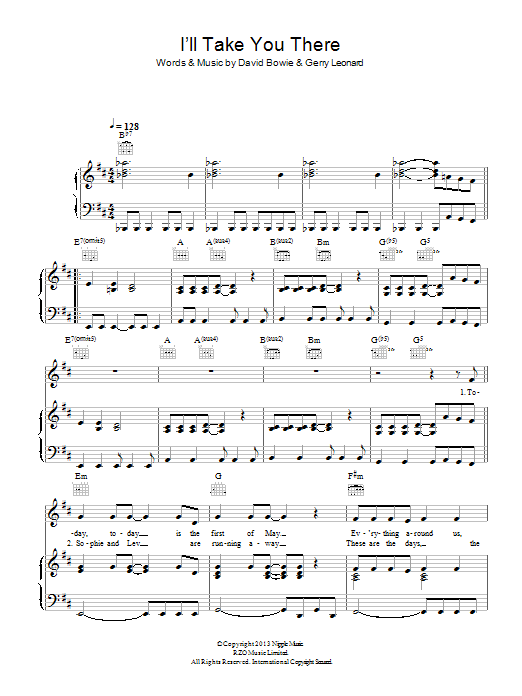 Learn to play David Bowie I'll Take You There sheet music for Piano, Vocal & Guitar Chords in minutes. Price: 7.8900$ David Bowie I'll Take You There sheet music notes and chords arranged for Piano, Vocal & Guitar Chords