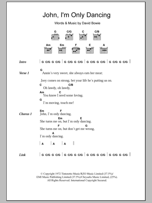 David Bowie John, I'm Only Dancing sheet music notes and chords arranged for Piano, Vocal & Guitar Chords