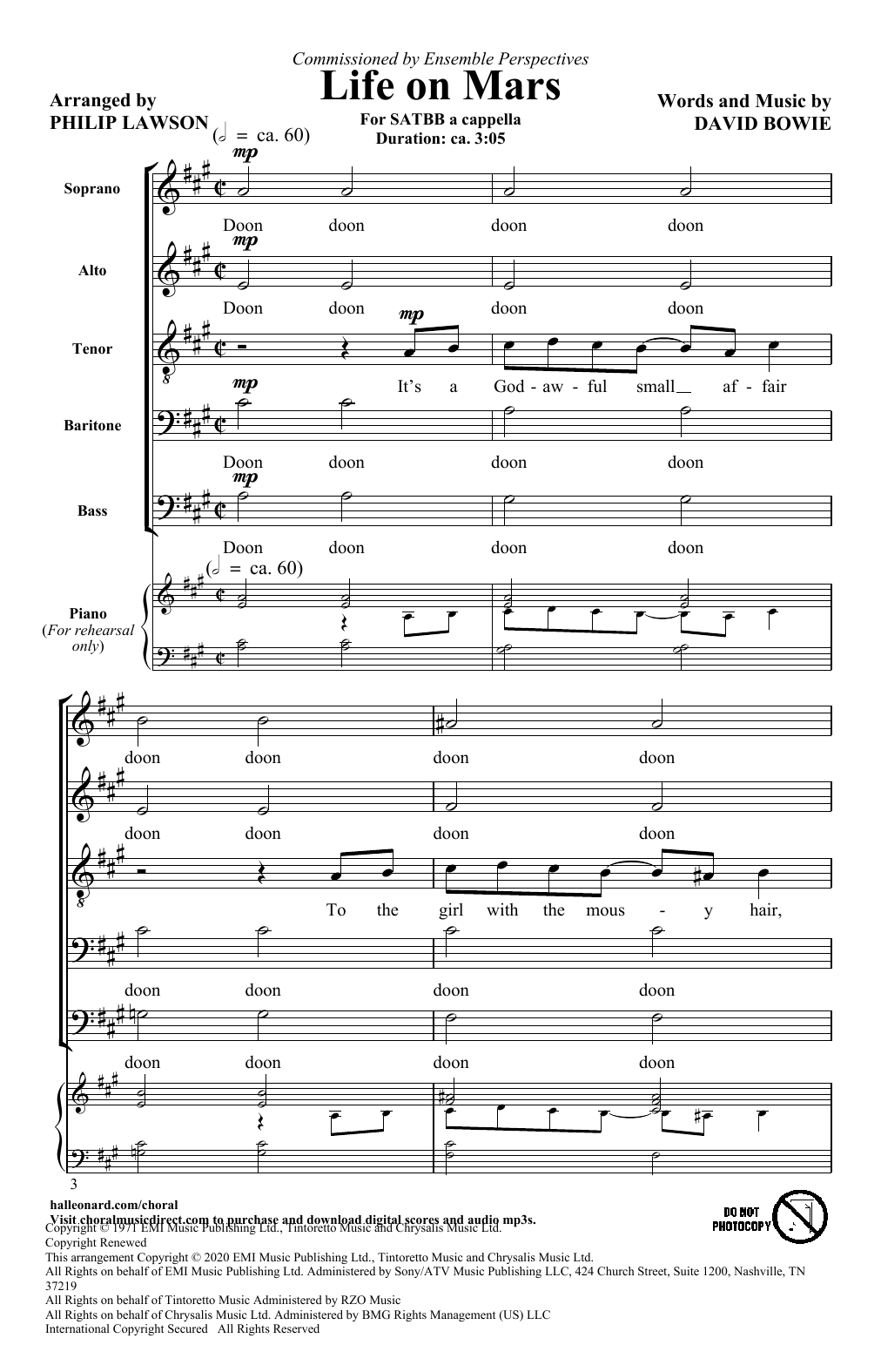 David Bowie Life On Mars (arr. Philip Lawson) sheet music notes and chords. Download Printable PDF.