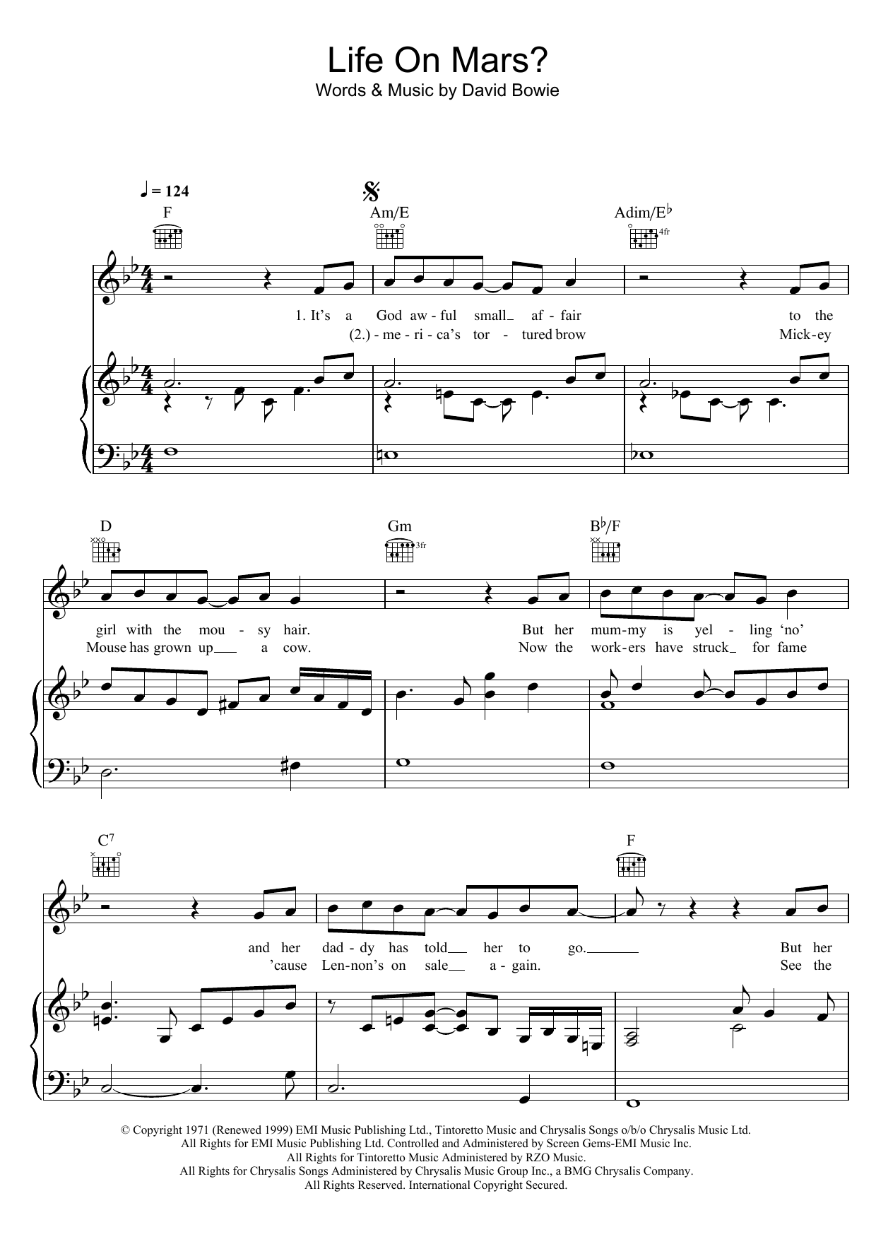 David Bowie Life On Mars? sheet music notes and chords. Download Printable PDF.