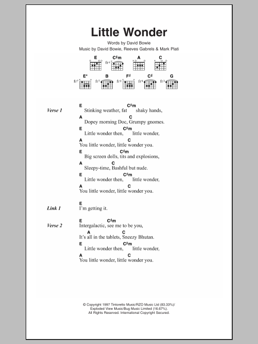 David Bowie Little Wonder sheet music notes and chords. Download Printable PDF.