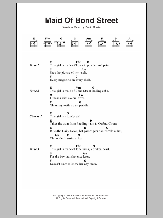 David Bowie Maid Of Bond Street sheet music notes and chords arranged for Guitar Chords/Lyrics