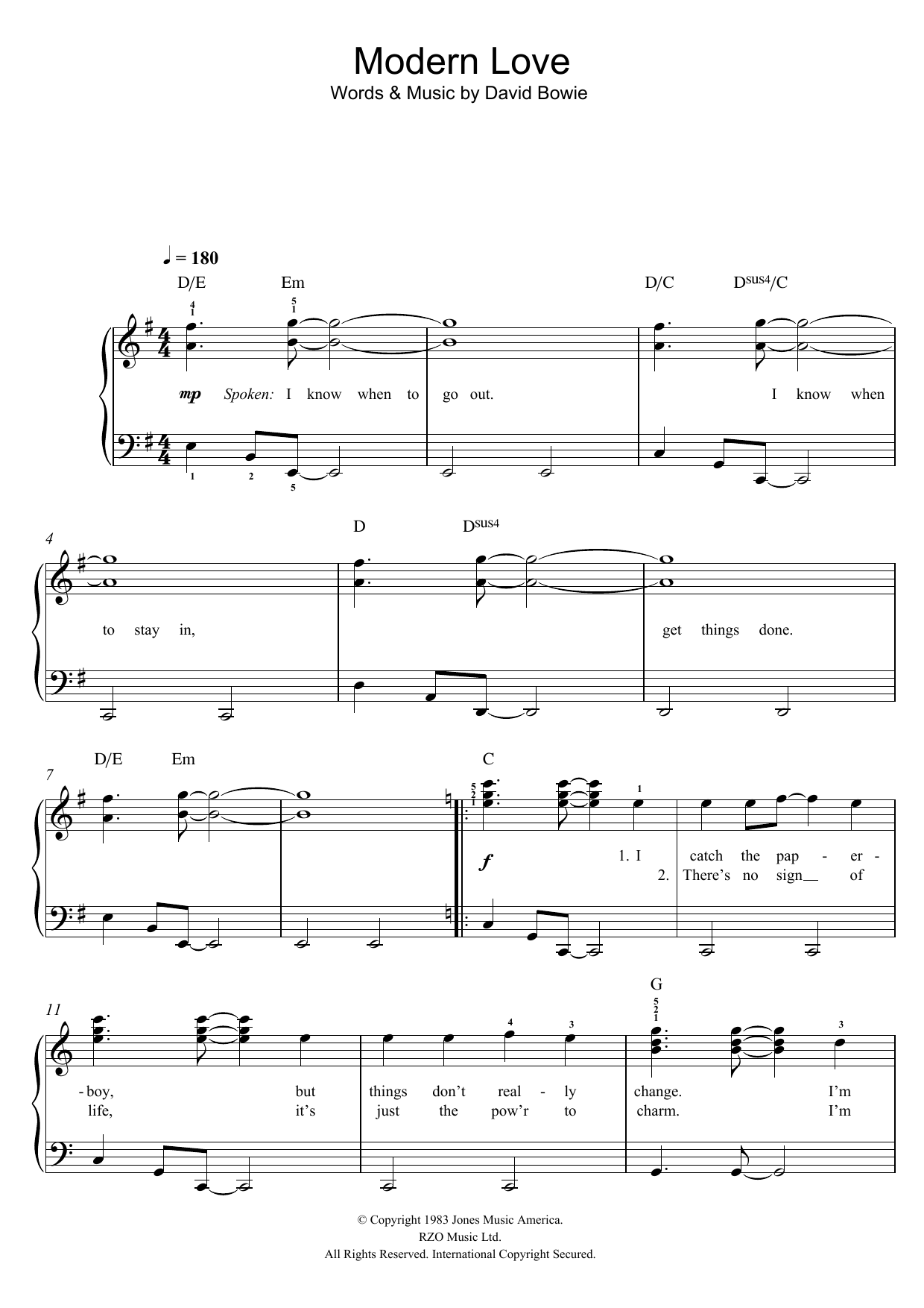 David Bowie Modern Love sheet music notes and chords. Download Printable PDF.