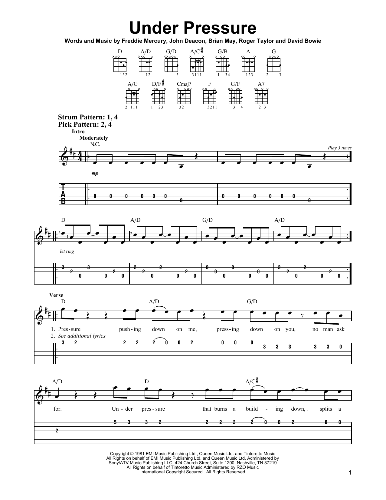 David Bowie & Queen Under Pressure sheet music notes and chords. Download Printable PDF.