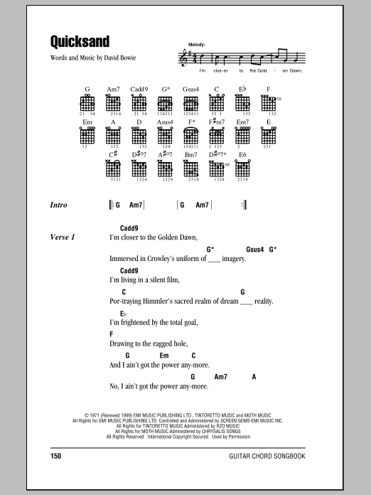 David Bowie Quicksand sheet music notes and chords. Download Printable PDF.