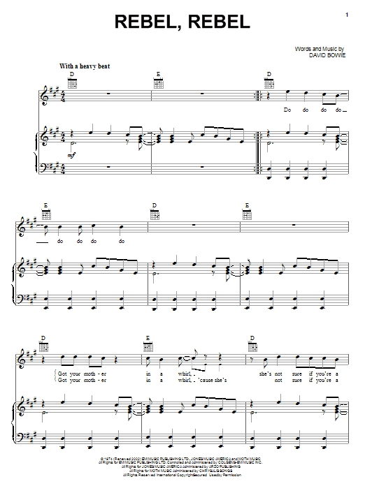 David Bowie Rebel, Rebel sheet music notes and chords. Download Printable PDF.