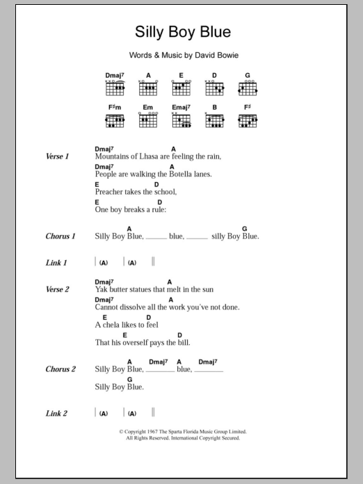 David Bowie Silly Boy Blue sheet music notes and chords. Download Printable PDF.