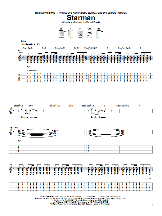 David Bowie Starman sheet music notes and chords. Download Printable PDF.