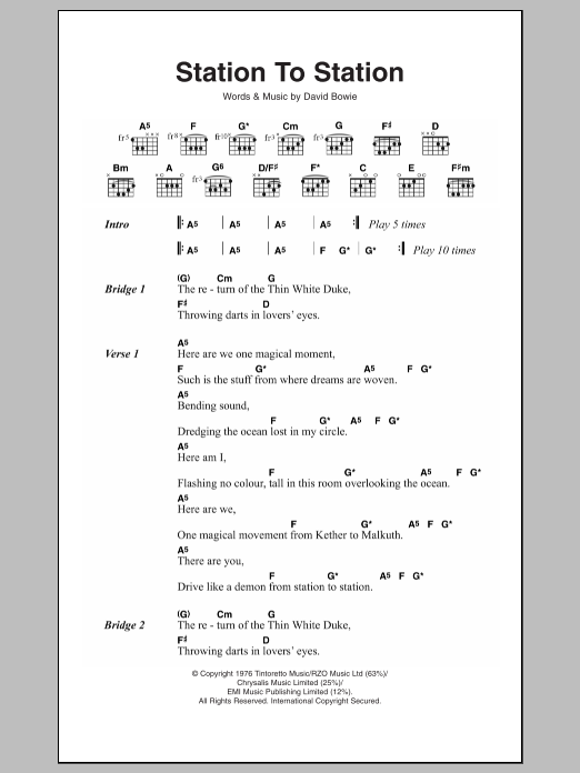 David Bowie Station To Station sheet music notes and chords arranged for Guitar Chords/Lyrics