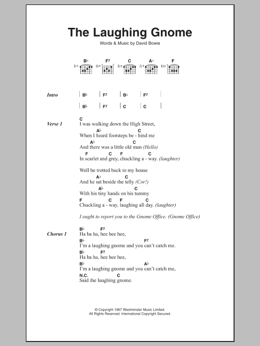 David Bowie The Laughing Gnome sheet music notes and chords arranged for Guitar Chords/Lyrics