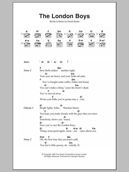 David Bowie The London Boys sheet music notes and chords. Download Printable PDF.