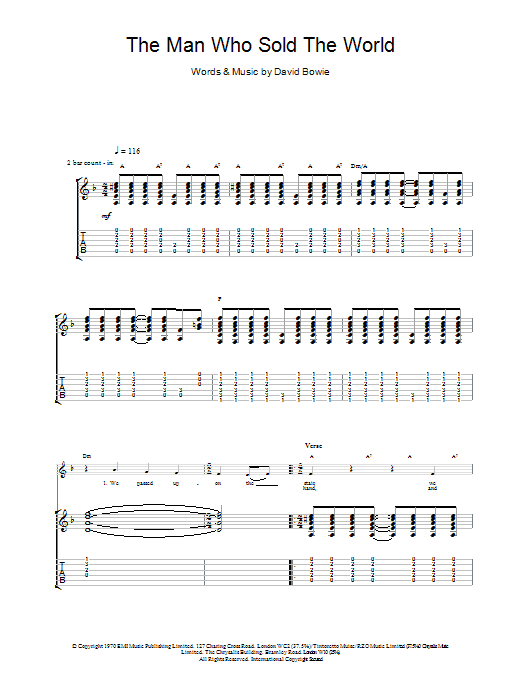 David Bowie The Man Who Sold The World sheet music notes and chords. Download Printable PDF.