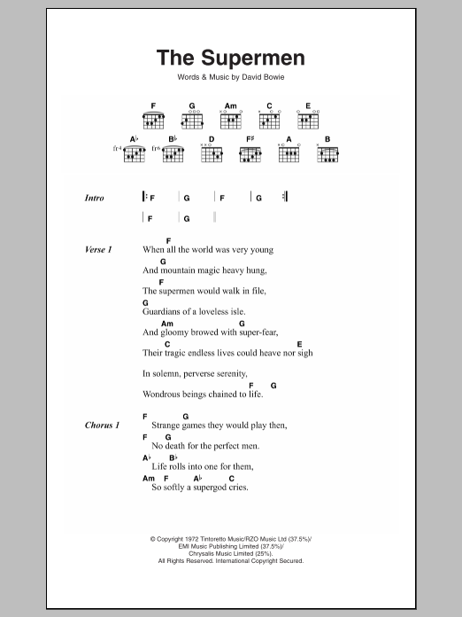 David Bowie The Supermen sheet music notes and chords arranged for Guitar Chords/Lyrics