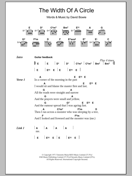 David Bowie The Width Of A Circle sheet music notes and chords. Download Printable PDF.