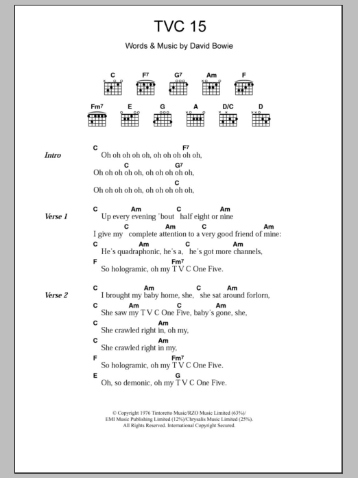 David Bowie TVC 15 sheet music notes and chords. Download Printable PDF.