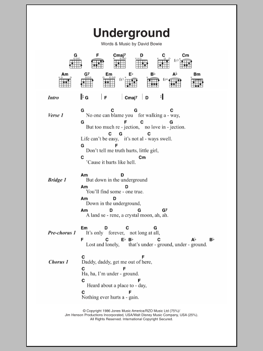 David Bowie Underground sheet music notes and chords. Download Printable PDF.