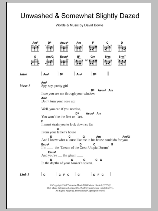 David Bowie Unwashed And Somewhat Slightly Dazed sheet music notes and chords. Download Printable PDF.