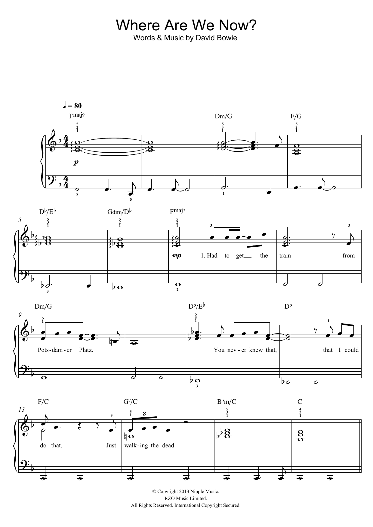 David Bowie Where Are We Now? sheet music notes and chords. Download Printable PDF.