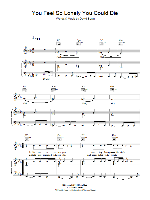 Learn to play David Bowie You Feel So Lonely You Could Die sheet music for Piano, Vocal & Guitar Chords in minutes. Price: 7.8900$ David Bowie You Feel So Lonely You Could Die sheet music notes and chords arranged for Piano, Vocal & Guitar Chords
