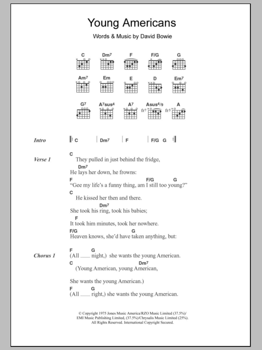 David Bowie Young Americans sheet music notes and chords. Download Printable PDF.