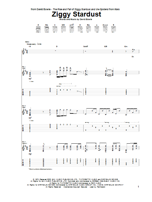 David Bowie Ziggy Stardust sheet music notes and chords. Download Printable PDF.