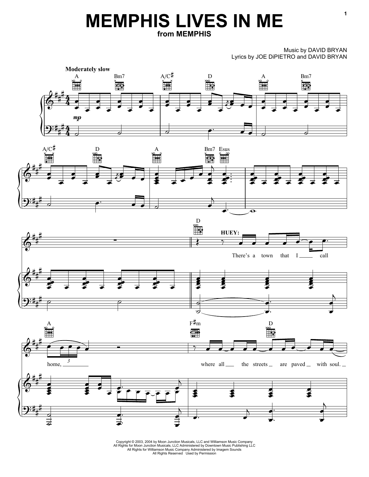 Learn to play David Bryan and Joe DiPietro Memphis Lives In Me (from Memphis: A New Musical) sheet music for Vocal Pro + Piano/Guitar in minutes. Price: 6.9900$ David Bryan and Joe DiPietro Memphis Lives In Me (from Memphis: A New Musical) sheet music notes and chords arranged for Vocal Pro + Piano/Guitar