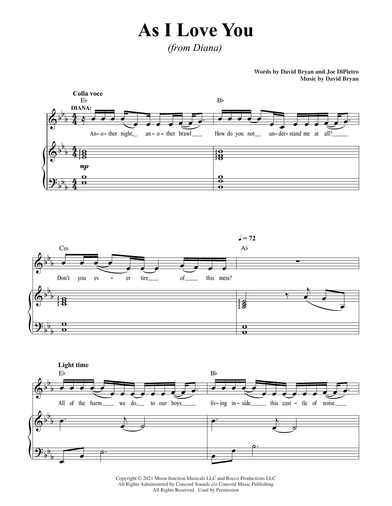 David Bryan & Joe DiPietro As I Love You (from Diana) sheet music notes and chords. Download Printable PDF.