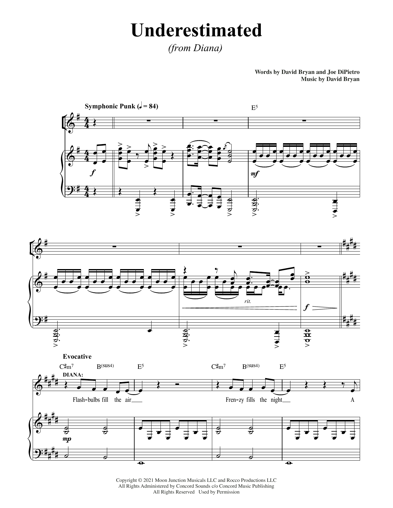 David Bryan & Joe DiPietro Underestimated (from Diana) sheet music notes and chords. Download Printable PDF.