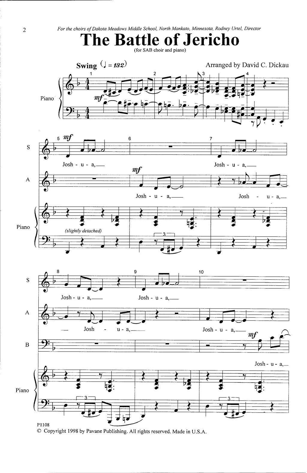 Learn to play David C. Dickau The Battle Of Jericho sheet music for SAB Choir in minutes. Price: 3.9900$ David C. Dickau The Battle Of Jericho sheet music notes and chords arranged for SAB Choir